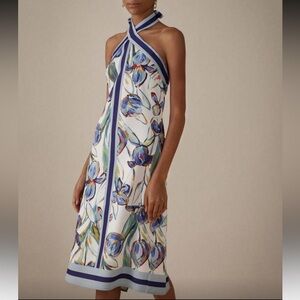 Chic Floral Cross-Neck Halter Midi Dress